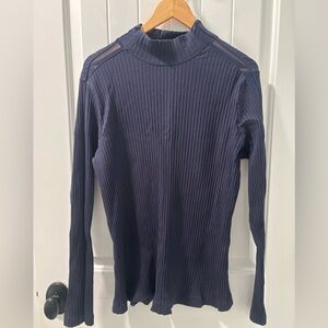 Anatomie Long Sleeve Navy Shirt Sheer Accent Size XL